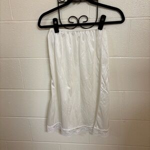 White satin slip skirt with lace hem